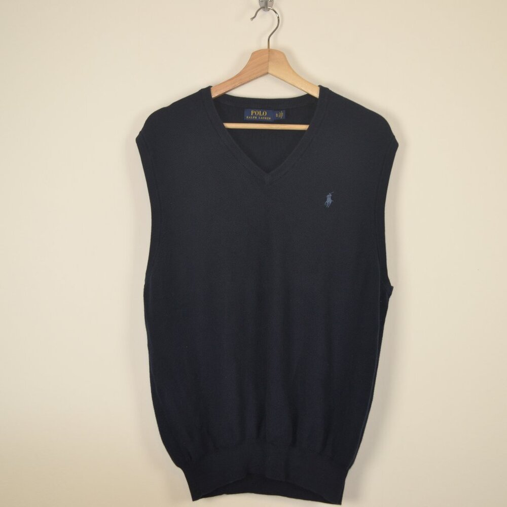 Polo by Ralph Lauren Men's V-Neck Sweater Vest - Navy with lighter blue Logo